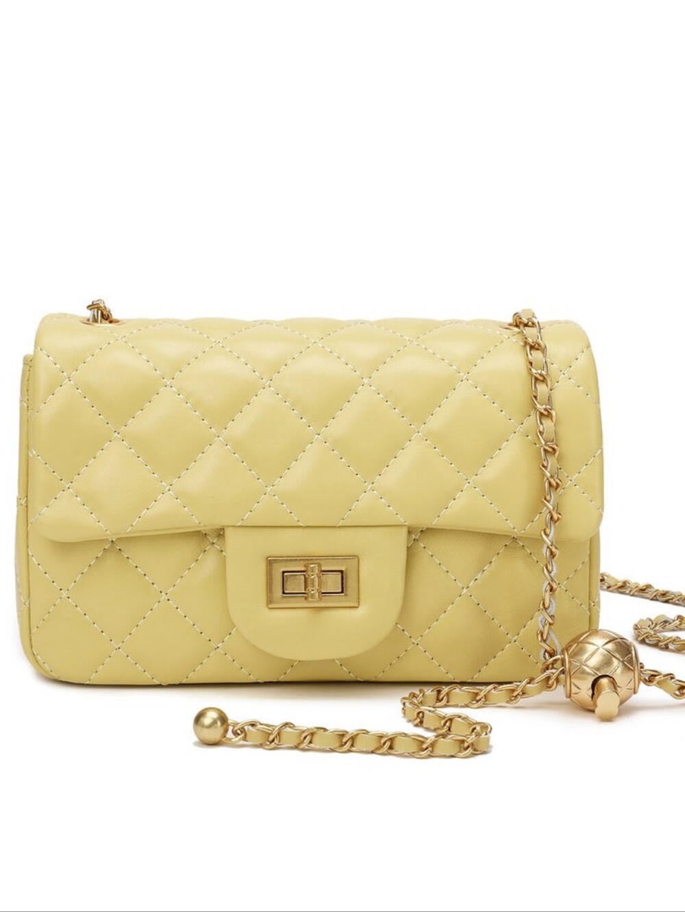 Tiffany & Fred Paris Yellow Quilted Sheepskin Leather Crossbody Bag